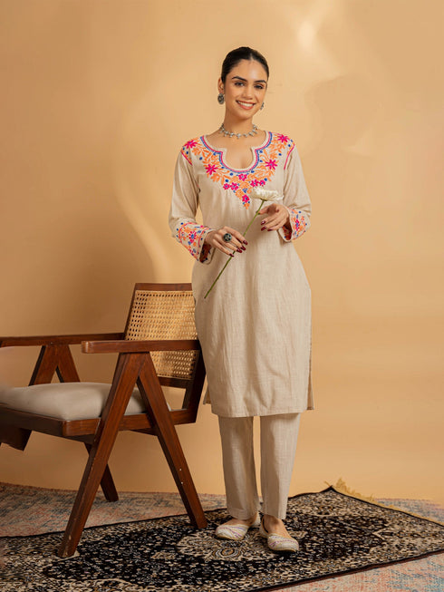 Saba Chikankari in Cotton Kurta Set for Women - Beige